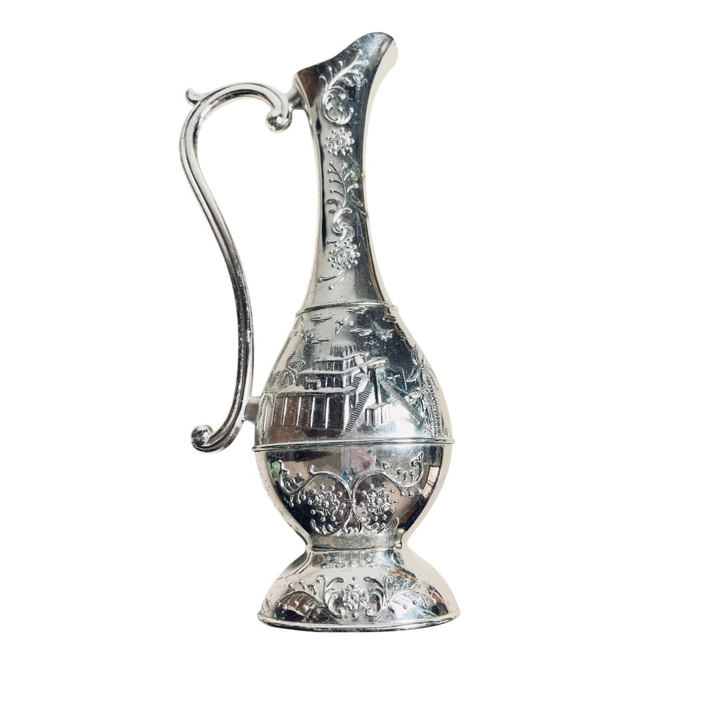 Unbranded Ornate Decorative Pitcher Ewer OS Silver Embossed Floral Scenic Home - Picture 5 of 8
